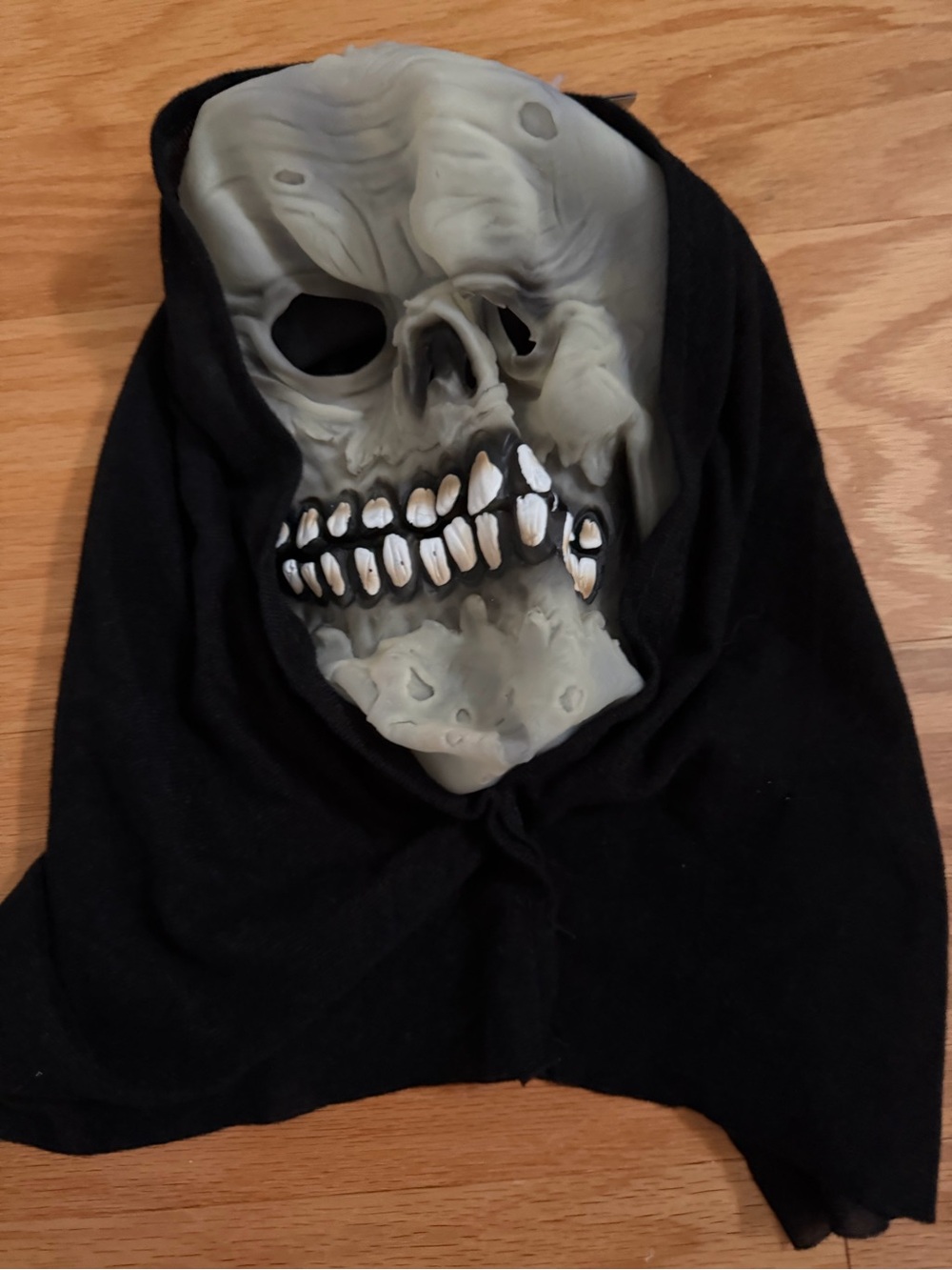 Gray Skull Decorative Mask with Black Hood - adult Halloween